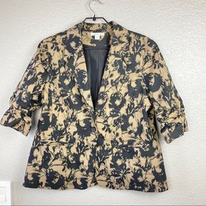 Coldwater Creek Floral Tie-Dye Ruched Sleeve Blazer Jacket Sz PL 14-16
